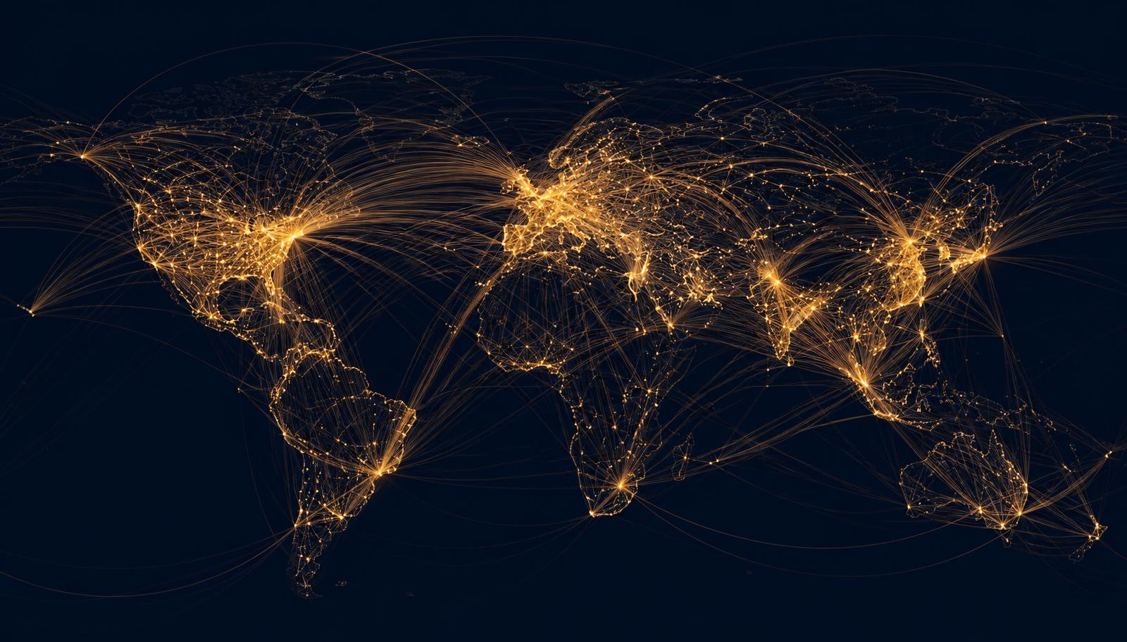 World map of global airline route networks